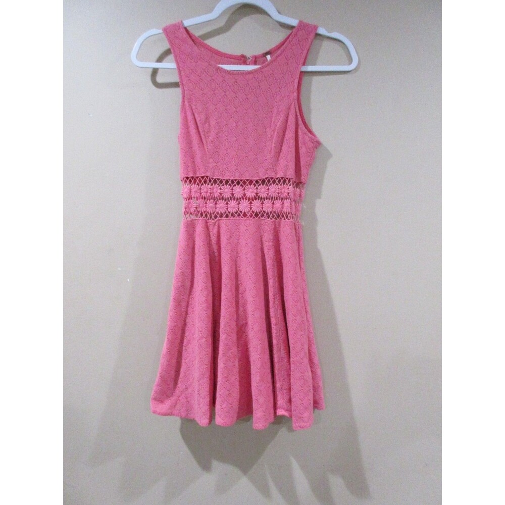 Free People Sundress Women Small Sz 0 Pink Knit Above Knee Lace Trim